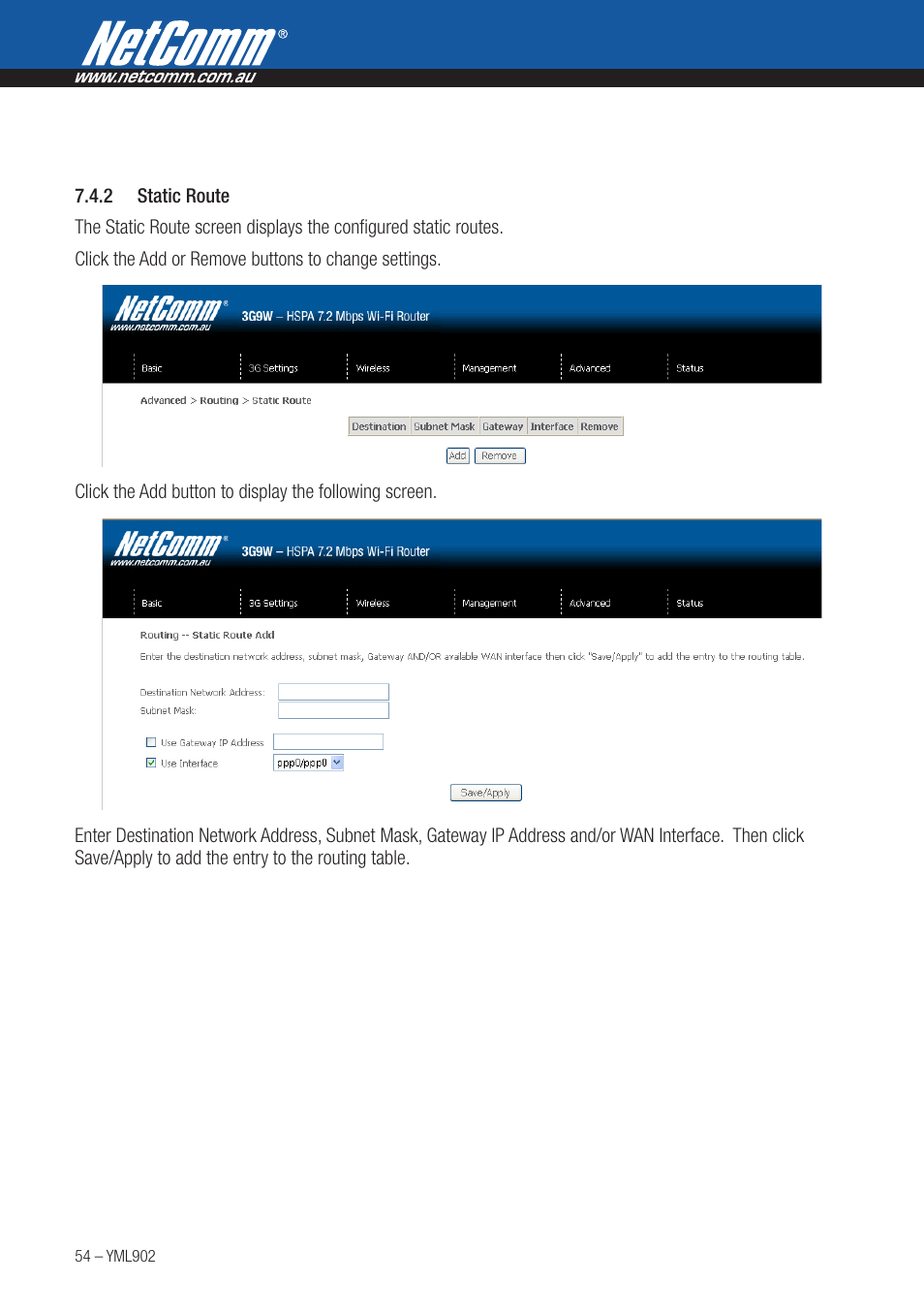 NetComm HSPA 7.2 MBPS WI-FI ROUTER 3G9W User Manual | Page 54 / 86