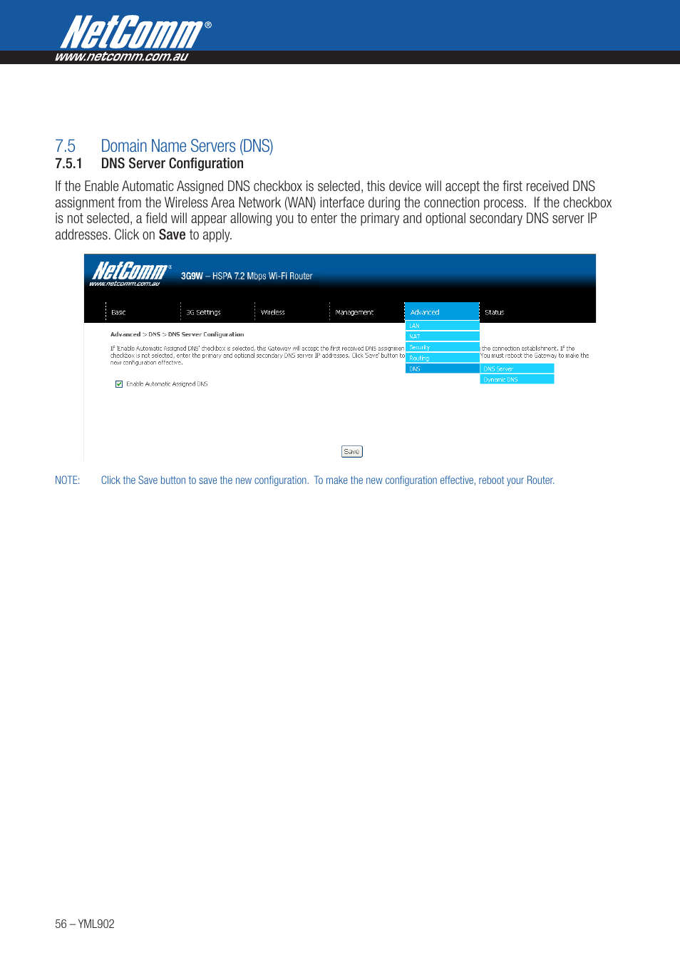 5 domain name servers (dns) | NetComm HSPA 7.2 MBPS WI-FI ROUTER 3G9W User Manual | Page 56 / 86