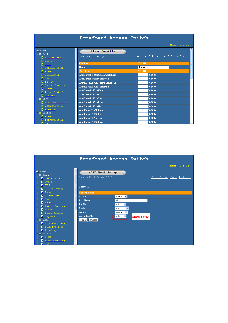 3 alarm profile, 4 map alarm profile | NetComm IP DSLAM User Manual | Page 21 / 71