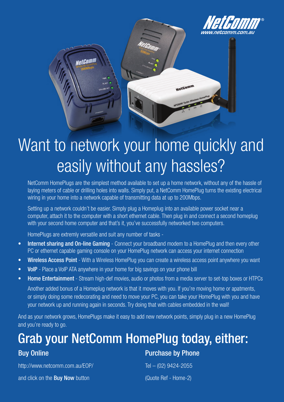 Grab your netcomm homeplug today, either | NetComm V90 User Manual | Page 2 / 28