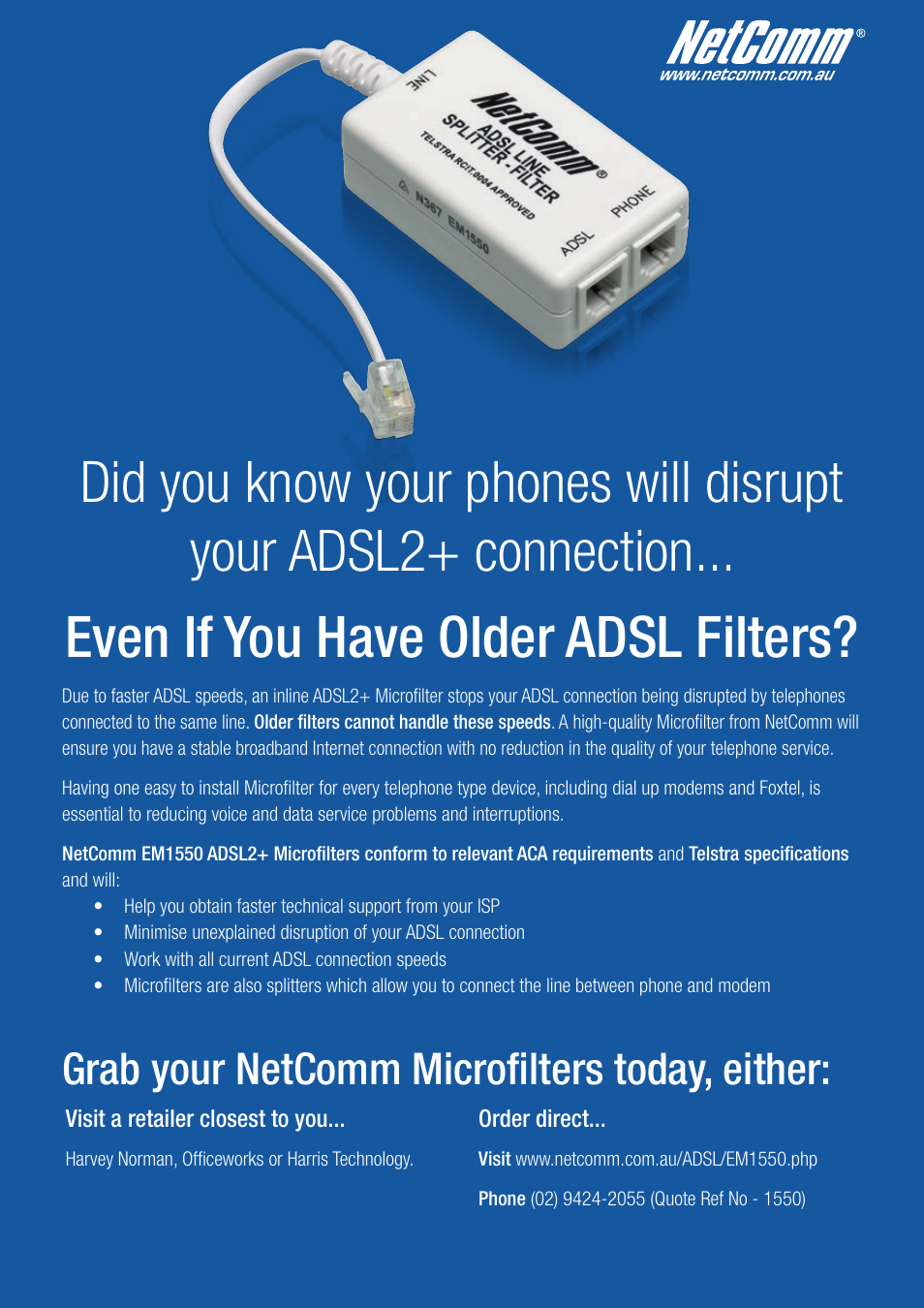 Grab your netcomm microfilters today, either | NetComm V90 User Manual | Page 27 / 28