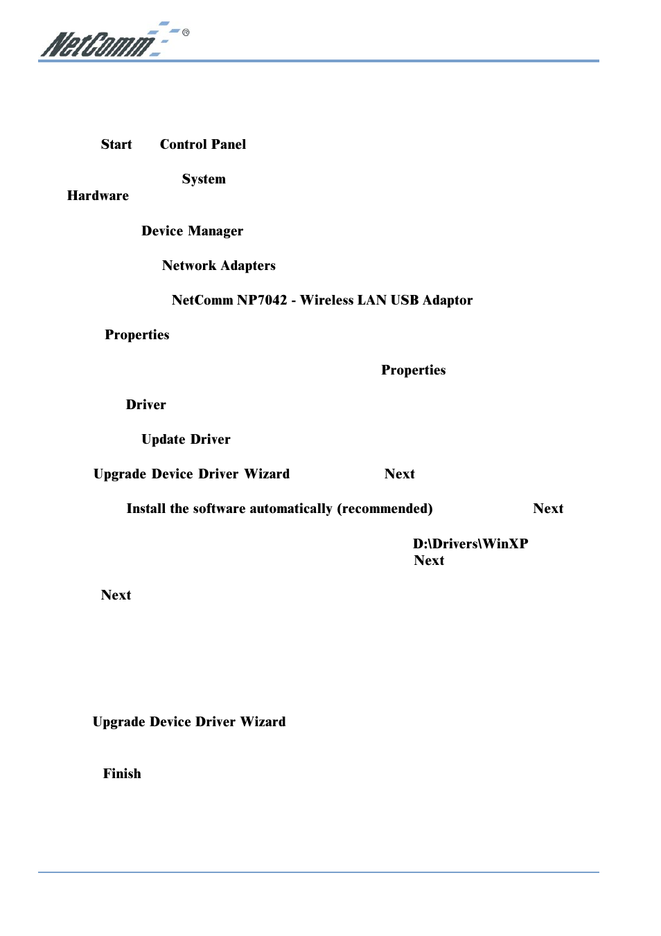 Updating a wireless lan driver in windows xp | NetComm NP7042 User Manual | Page 12 / 32