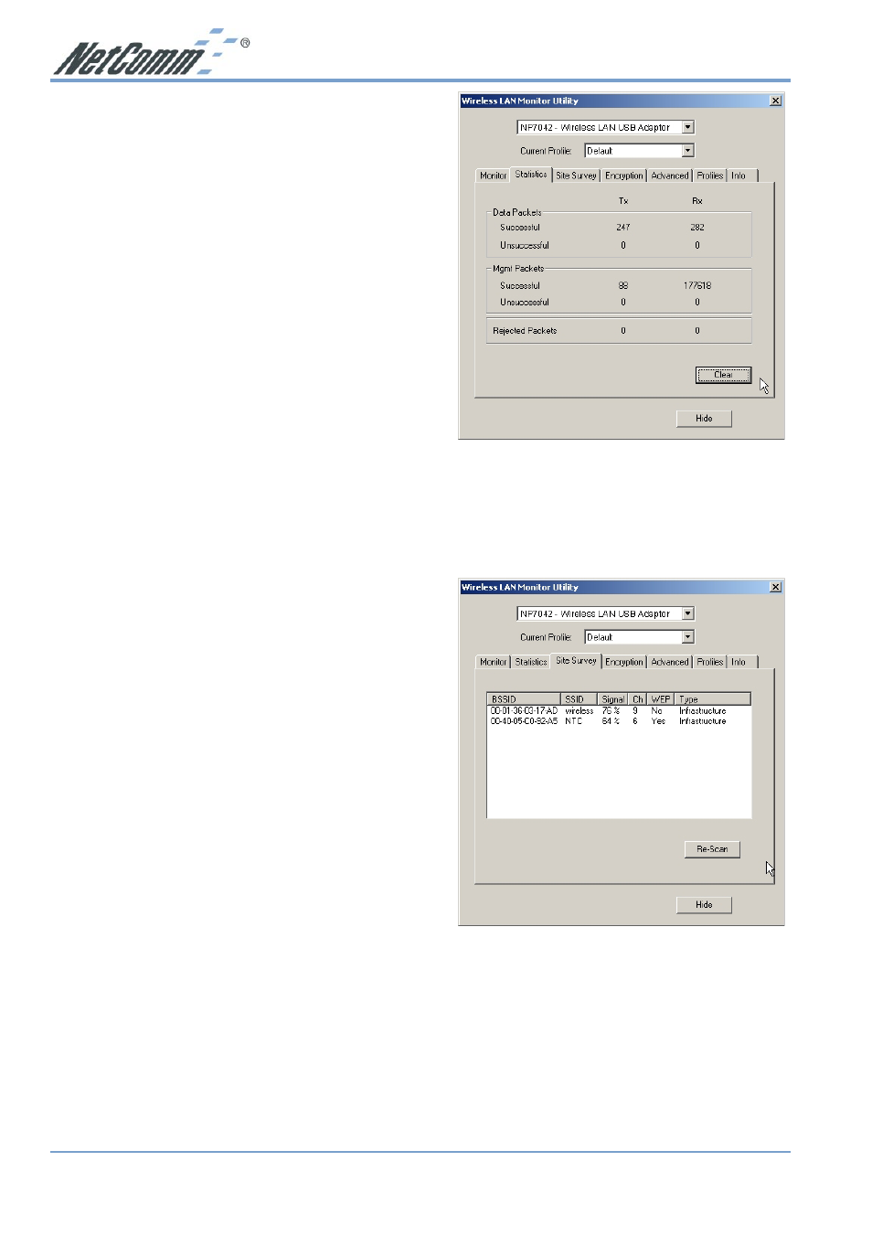 Statistics, Site survey, Statistics site survey | NetComm NP7042 User Manual | Page 16 / 32