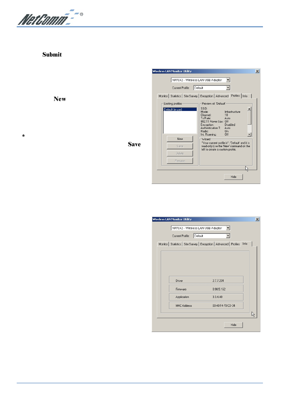 Profile, Info, Profile info | NetComm NP7042 User Manual | Page 20 / 32