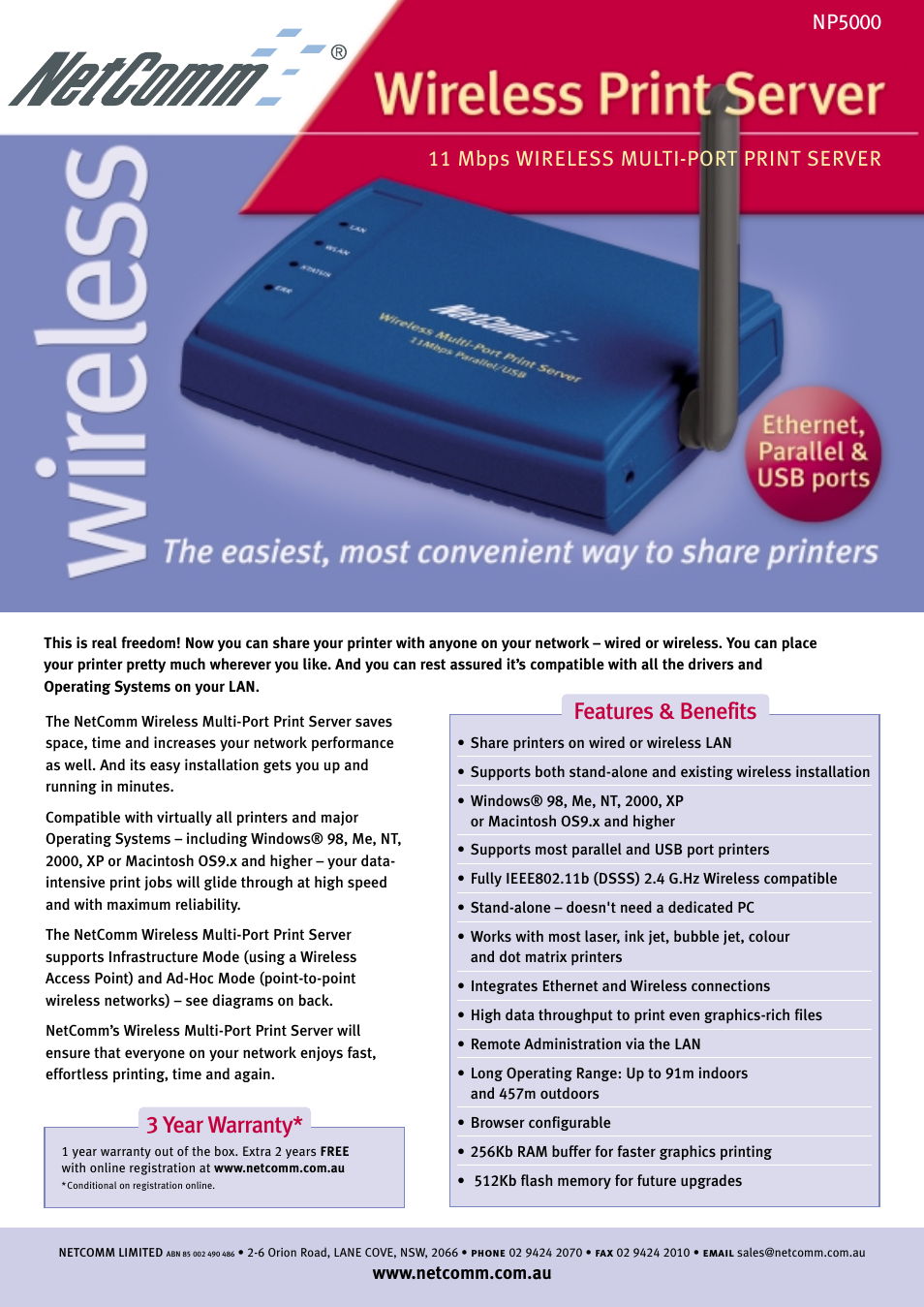NetComm NP5000 User Manual | 2 pages