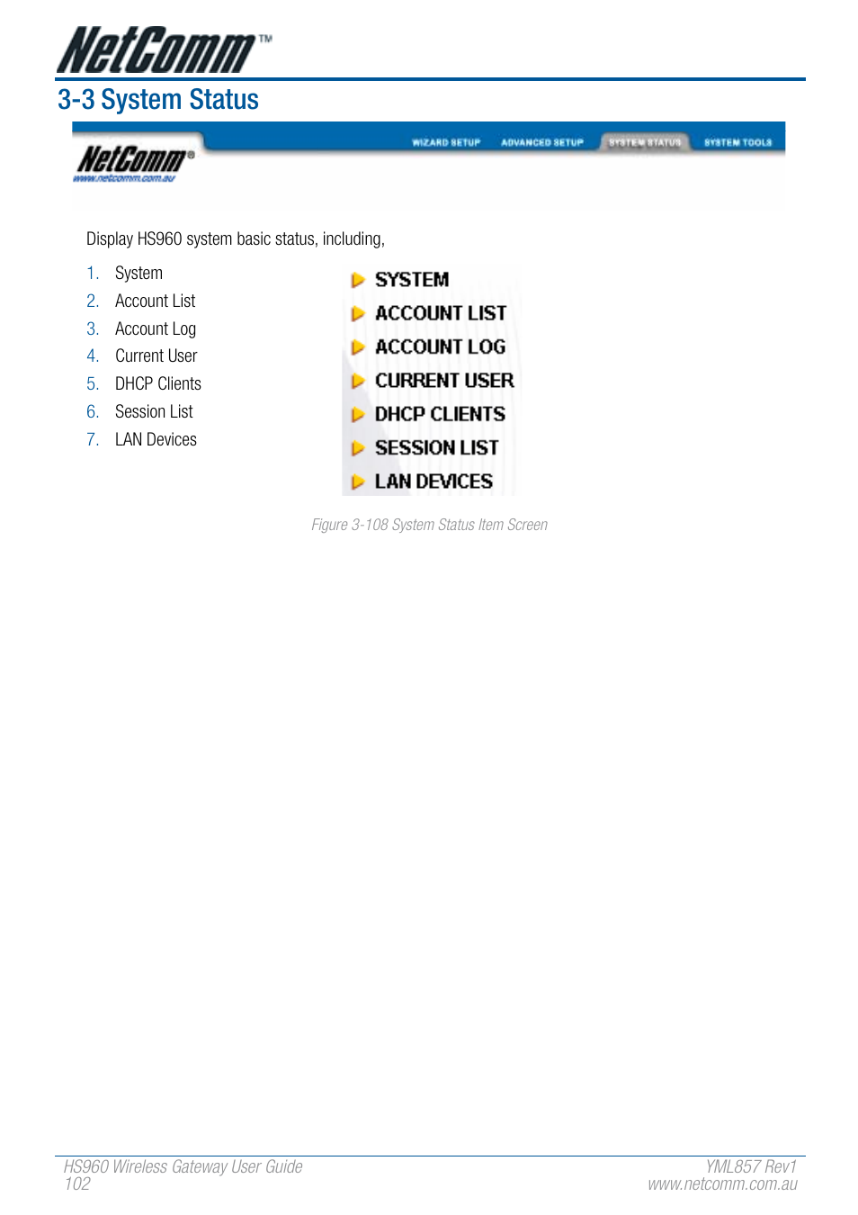 3 system status | NetComm HS960 User Manual | Page 102 / 120