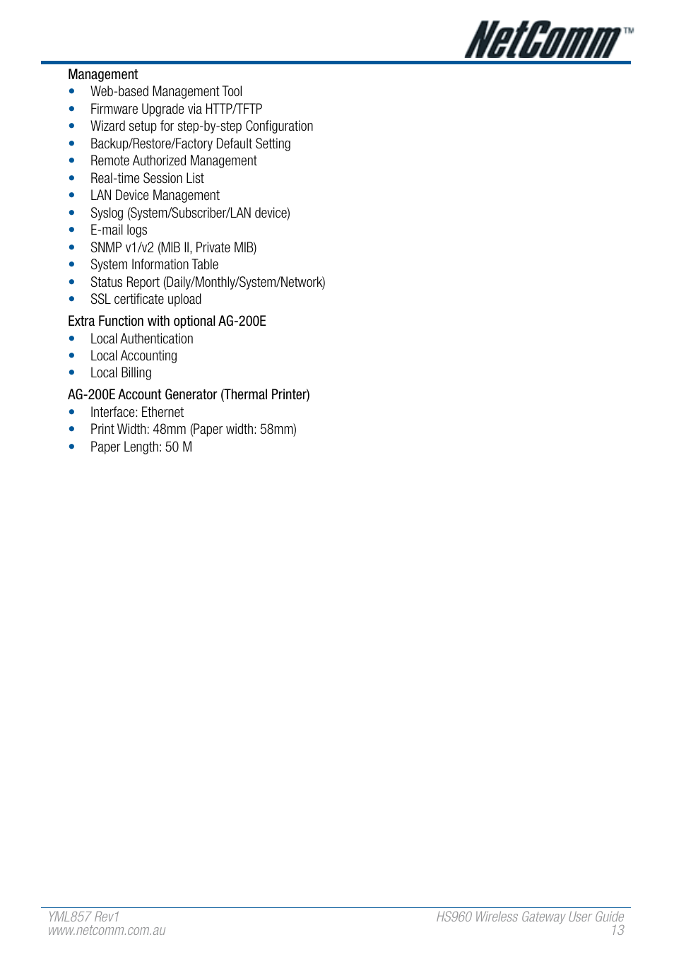 NetComm HS960 User Manual | Page 13 / 120