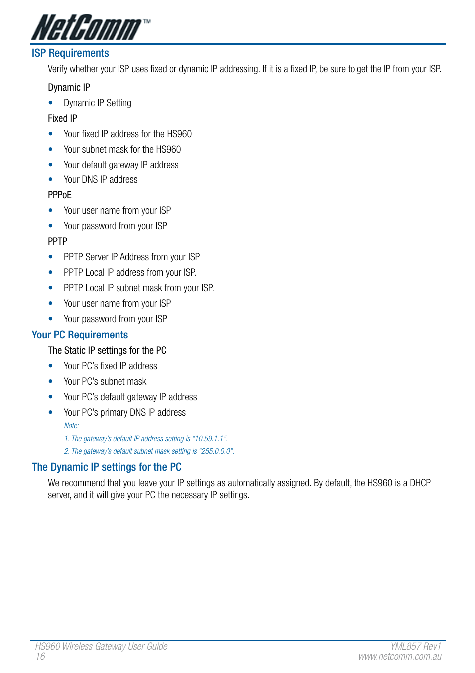 NetComm HS960 User Manual | Page 16 / 120