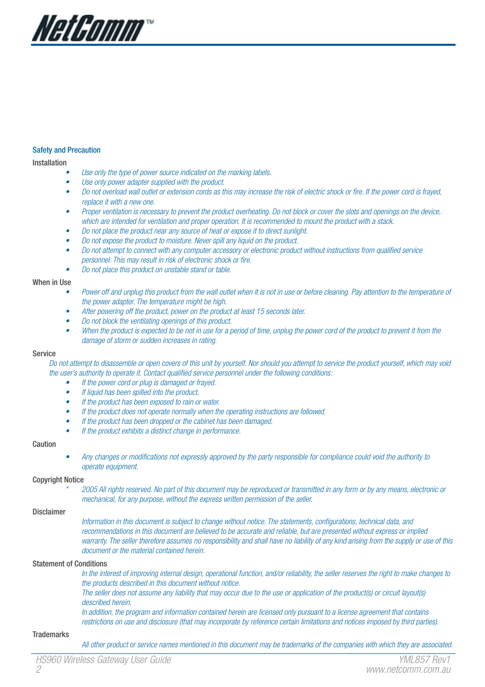 NetComm HS960 User Manual | Page 2 / 120