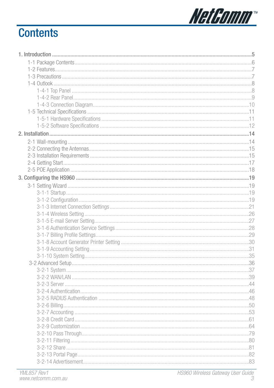 NetComm HS960 User Manual | Page 3 / 120