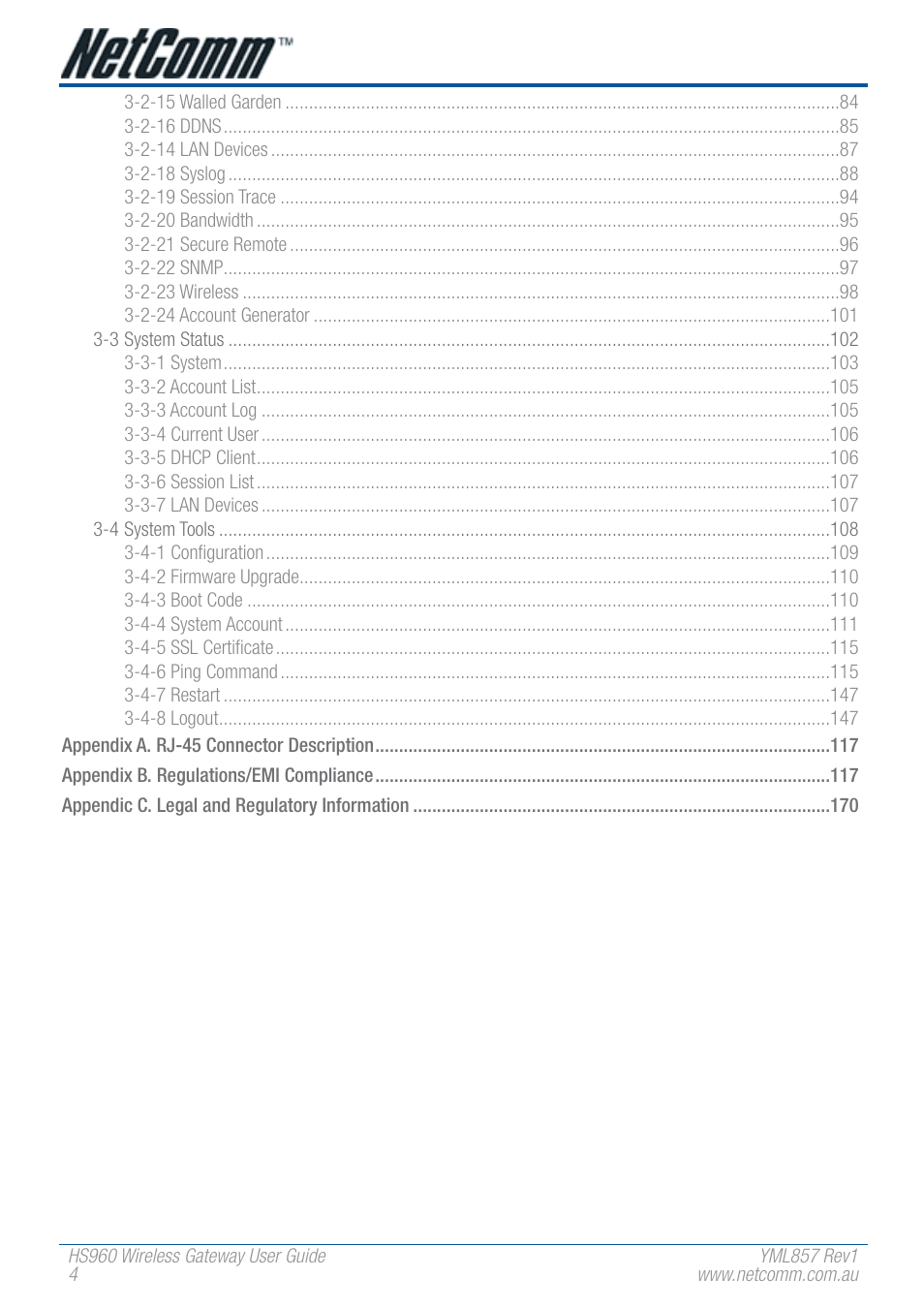 NetComm HS960 User Manual | Page 4 / 120