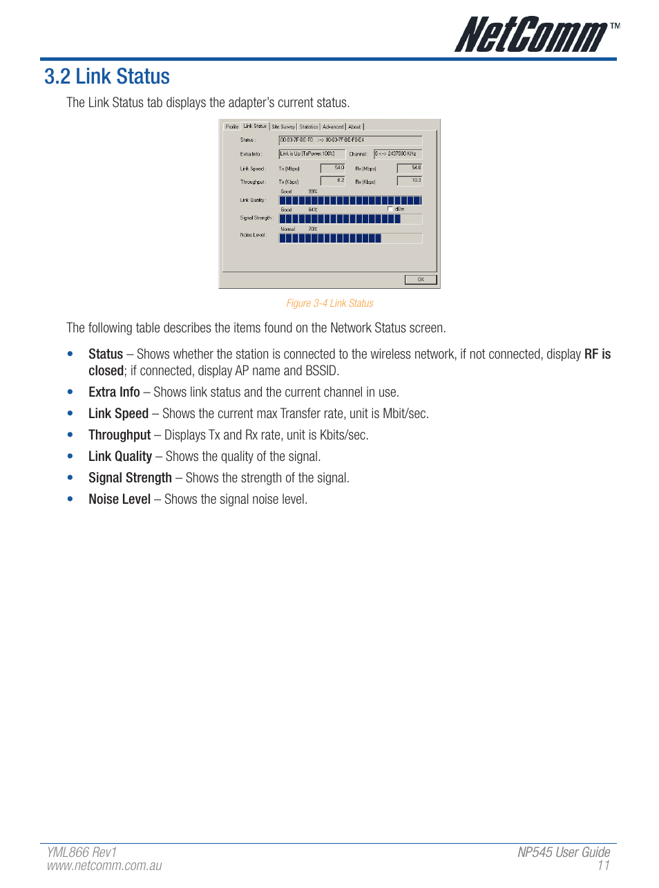 2 link status | NetComm Wireless Network Adaptor NP545 User Manual | Page 11 / 18