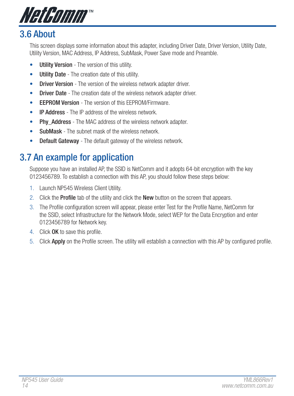 6 about, 7 an example for application | NetComm Wireless Network Adaptor NP545 User Manual | Page 14 / 18