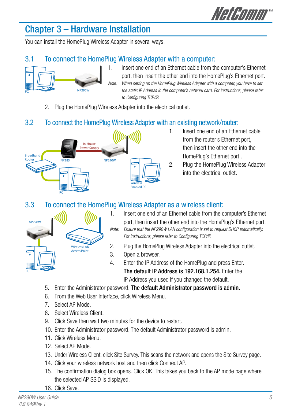 Chapter 3 – hardware installation | NetComm NP290W User Manual | Page 5 / 20