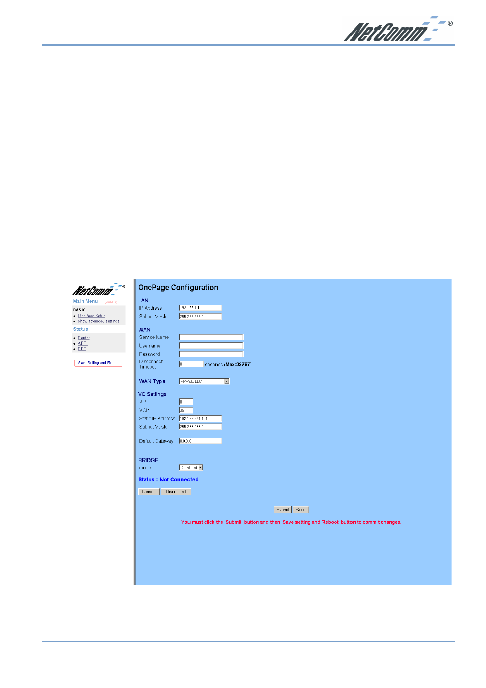 Step 2: configuring the nb1300 | NetComm NB1300 User Manual | Page 7 / 20