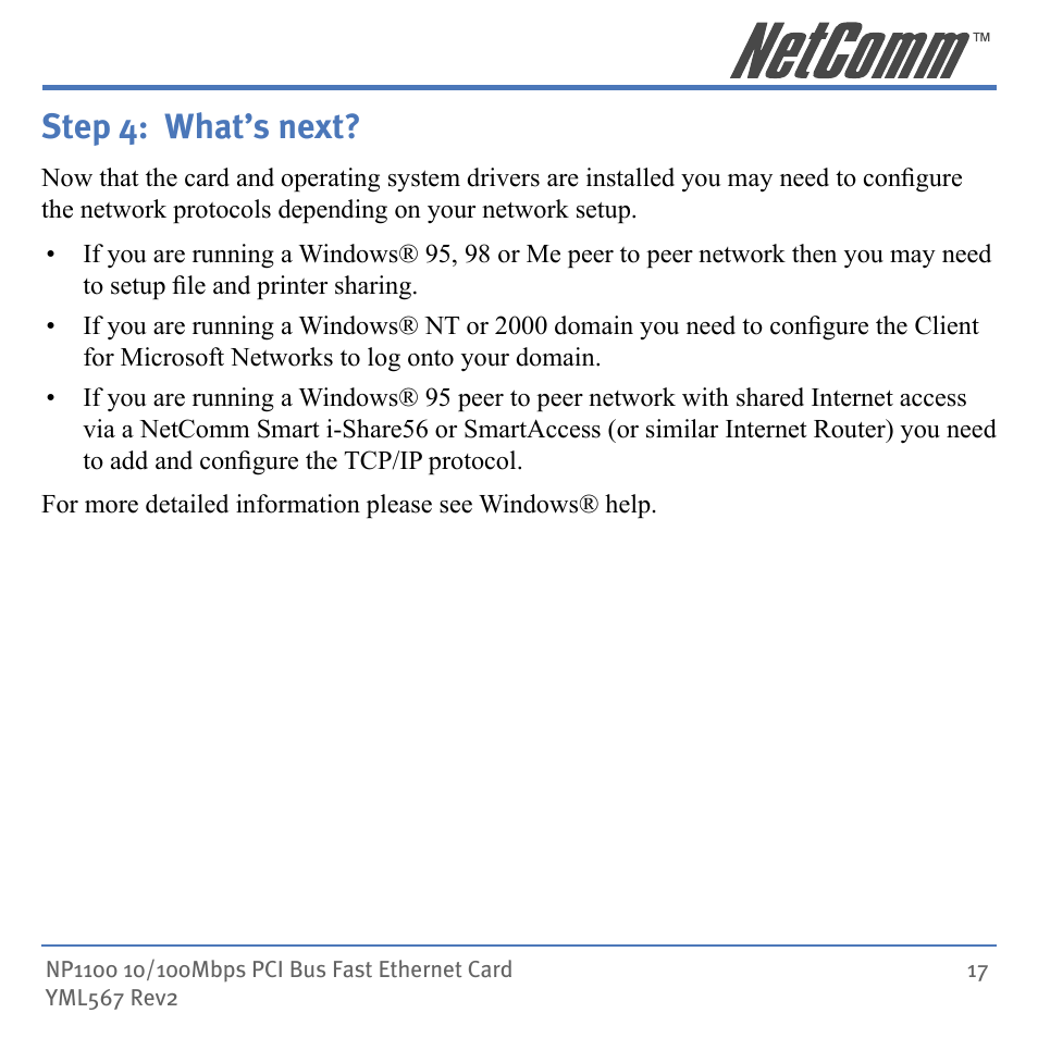 Step 4: what’s next | NetComm NP1100 User Manual | Page 17 / 32