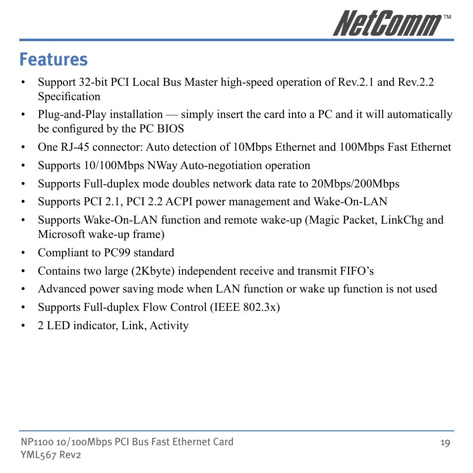 Features | NetComm NP1100 User Manual | Page 19 / 32