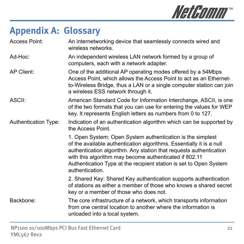 Appendix a: glossary | NetComm NP1100 User Manual | Page 21 / 32