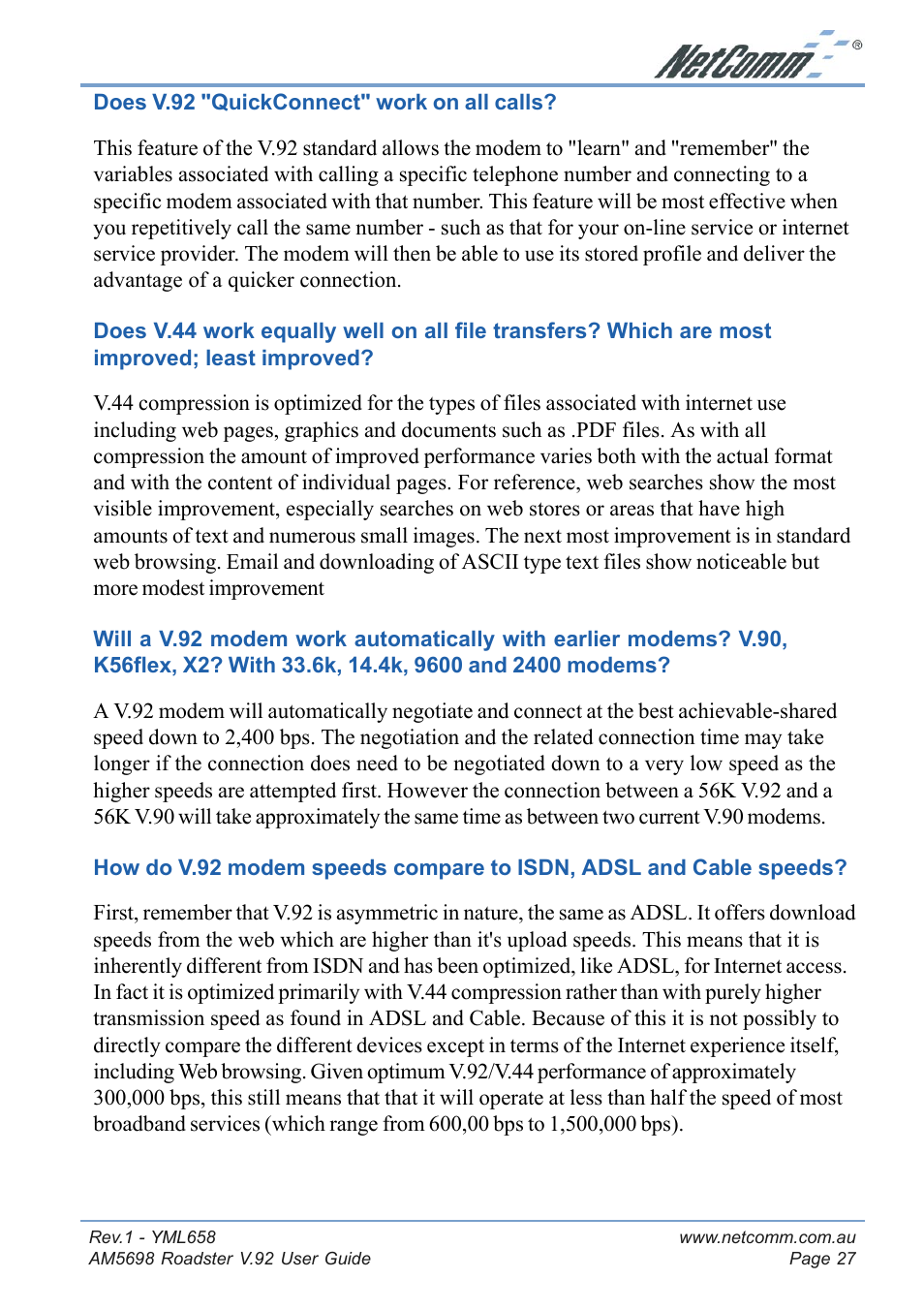 NetComm Roadster V.92 AM5698 User Manual | Page 27 / 36