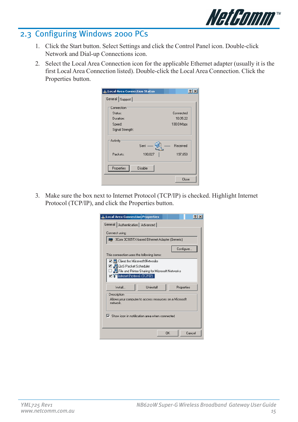 3 configuring windows 2000 pcs | NetComm NB620W User Manual | Page 15 / 82