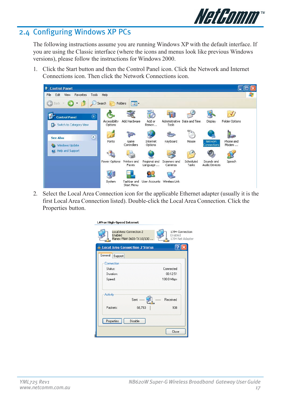 4 configuring windows xp pcs | NetComm NB620W User Manual | Page 17 / 82