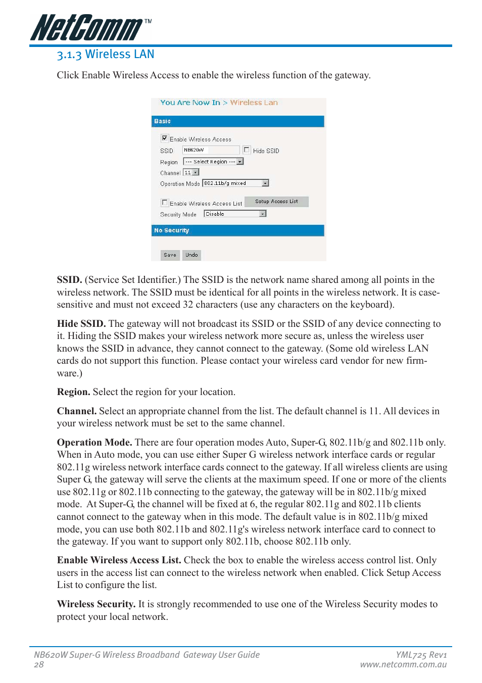 3 wireless lan | NetComm NB620W User Manual | Page 28 / 82