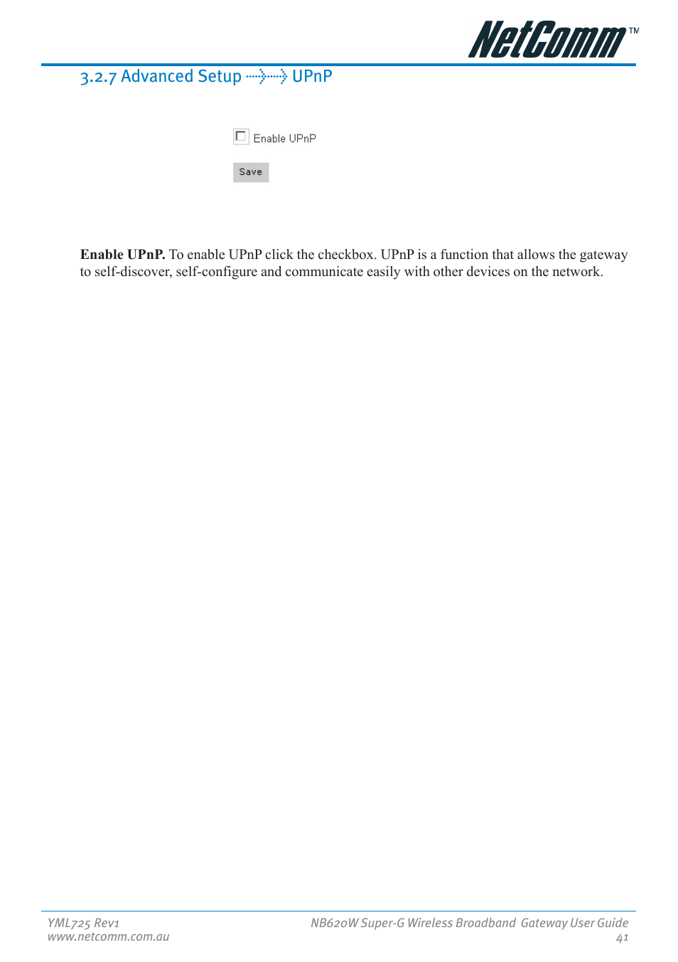 7 advanced setup >> upnp | NetComm NB620W User Manual | Page 41 / 82