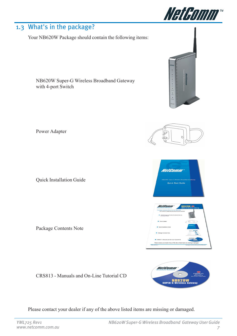 3 what's in the package | NetComm NB620W User Manual | Page 7 / 82