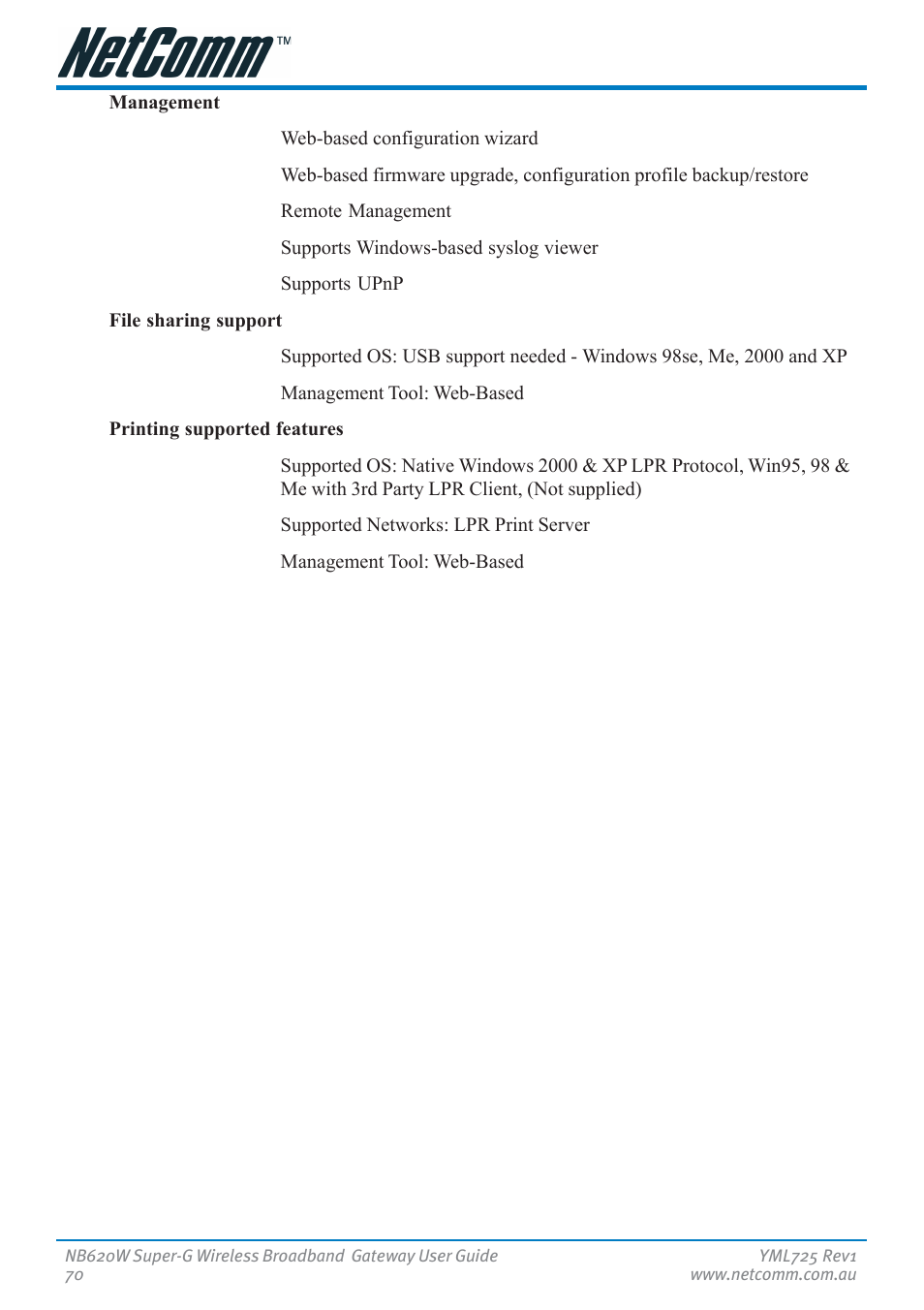 NetComm NB620W User Manual | Page 70 / 82