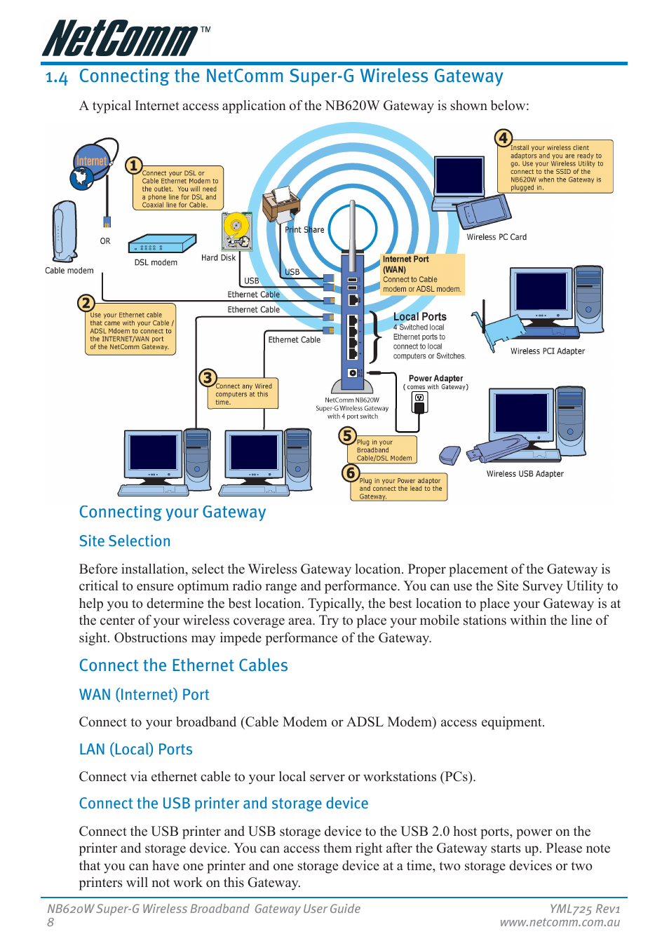 4 connecting the netcomm super-g wireless gateway | NetComm NB620W User Manual | Page 8 / 82