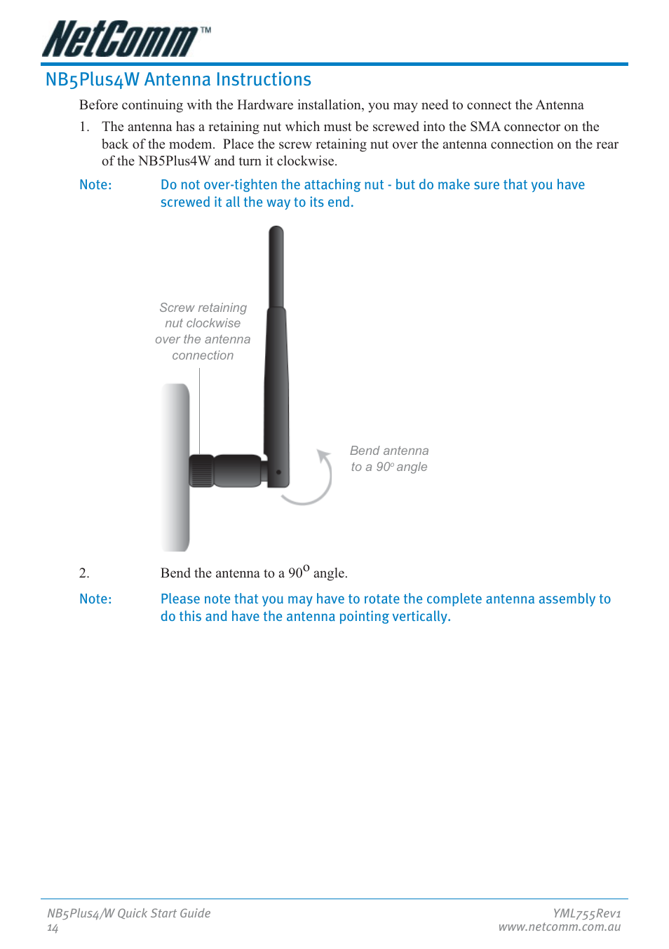 Nb5plus4w antenna instructions | NetComm NB5Plus4 User Manual | Page 14 / 28