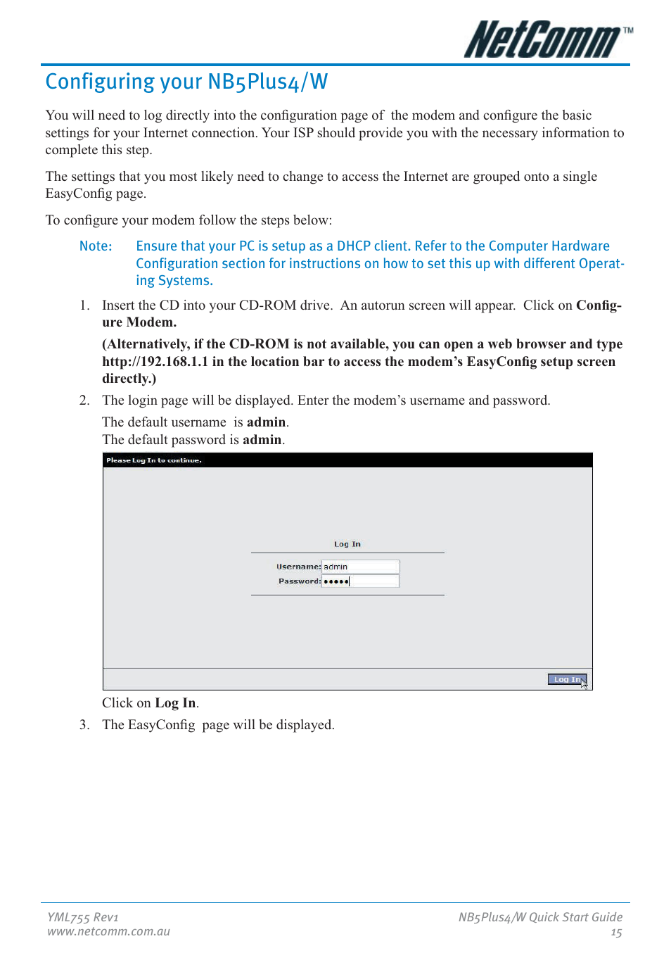 Configuring your nb5plus4/w | NetComm NB5Plus4 User Manual | Page 15 / 28