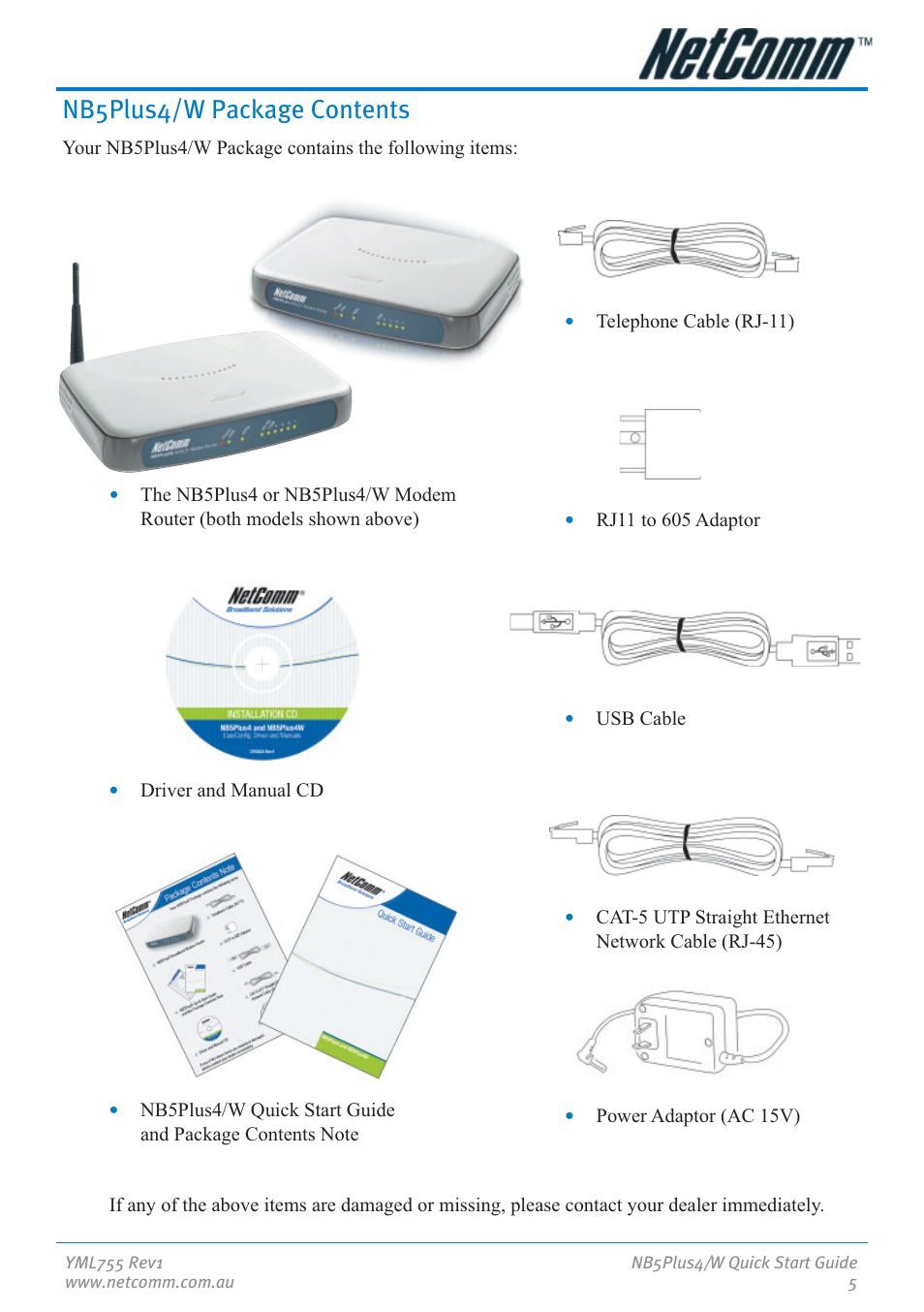 Nb5plus4/w package contents | NetComm NB5Plus4 User Manual | Page 5 / 28