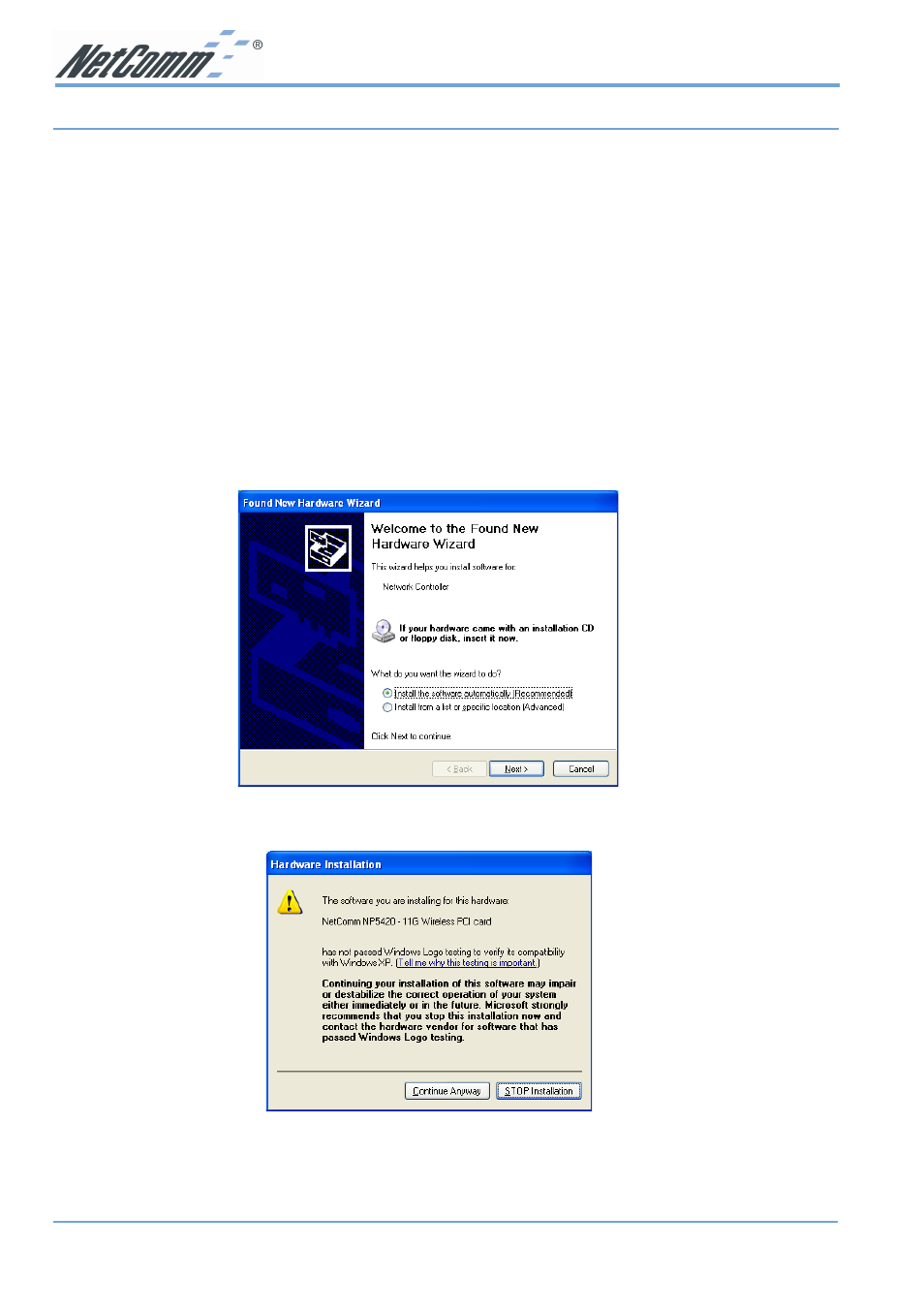 Driver installation, Driver installation for windows xp | NetComm NP5420 User Manual | Page 12 / 40