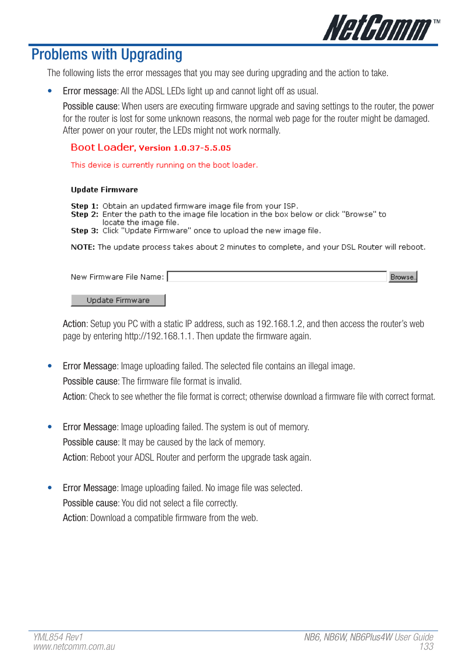 Problems with upgrading | NetComm NB6 User Manual | Page 133 / 152