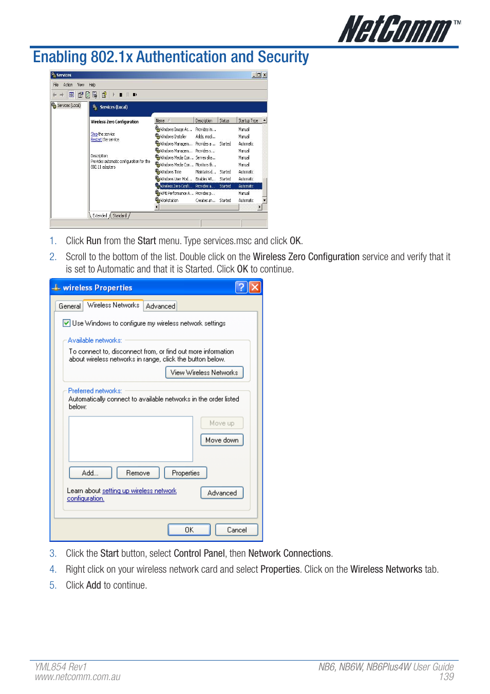 Enabling 802.1x authentication and security | NetComm NB6 User Manual | Page 139 / 152