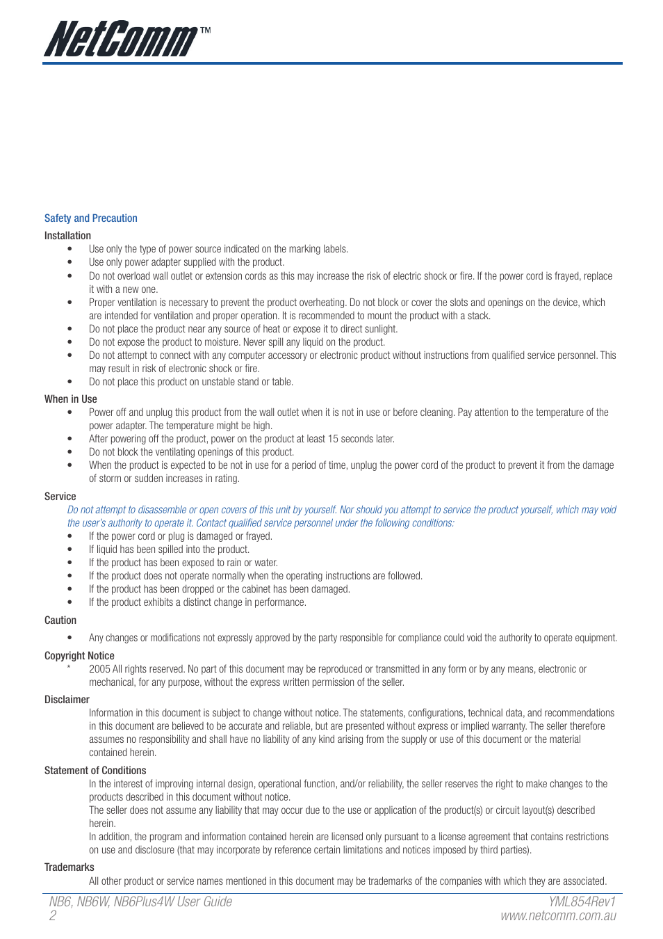 NetComm NB6 User Manual | Page 2 / 152