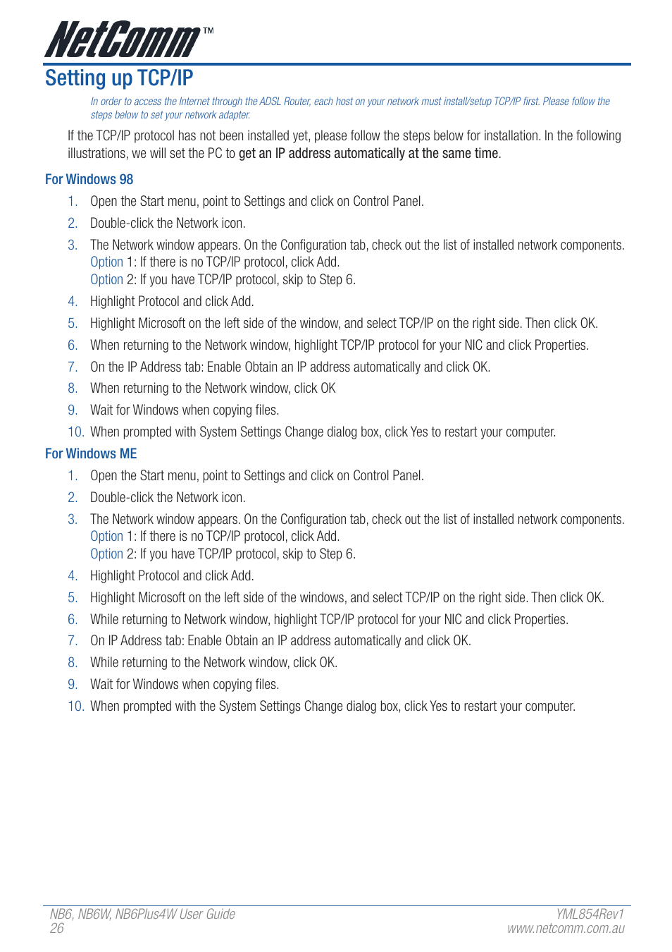 Setting up tcp/ip | NetComm NB6 User Manual | Page 26 / 152