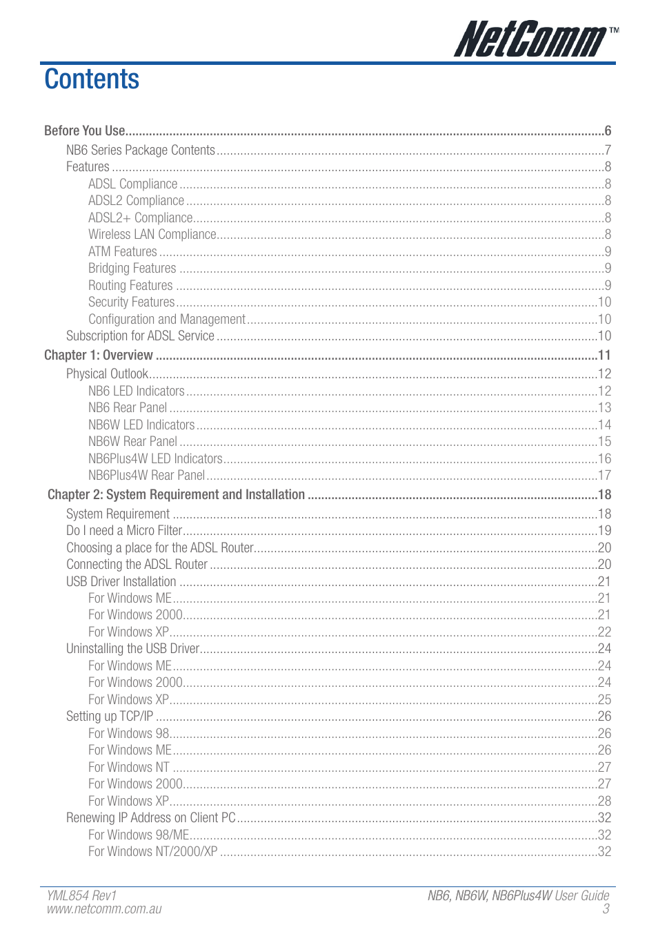 NetComm NB6 User Manual | Page 3 / 152