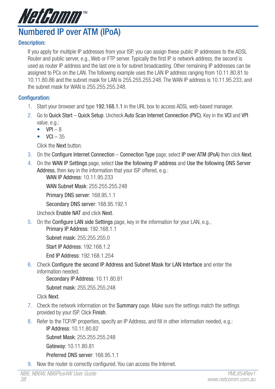 Numbered ip over atm (ipoa) | NetComm NB6 User Manual | Page 38 / 152