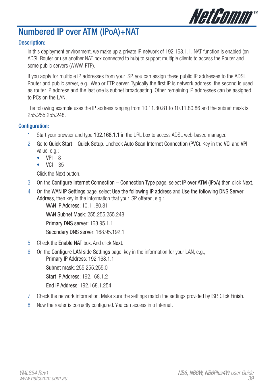 Numbered ip over atm (ipoa)+nat | NetComm NB6 User Manual | Page 39 / 152