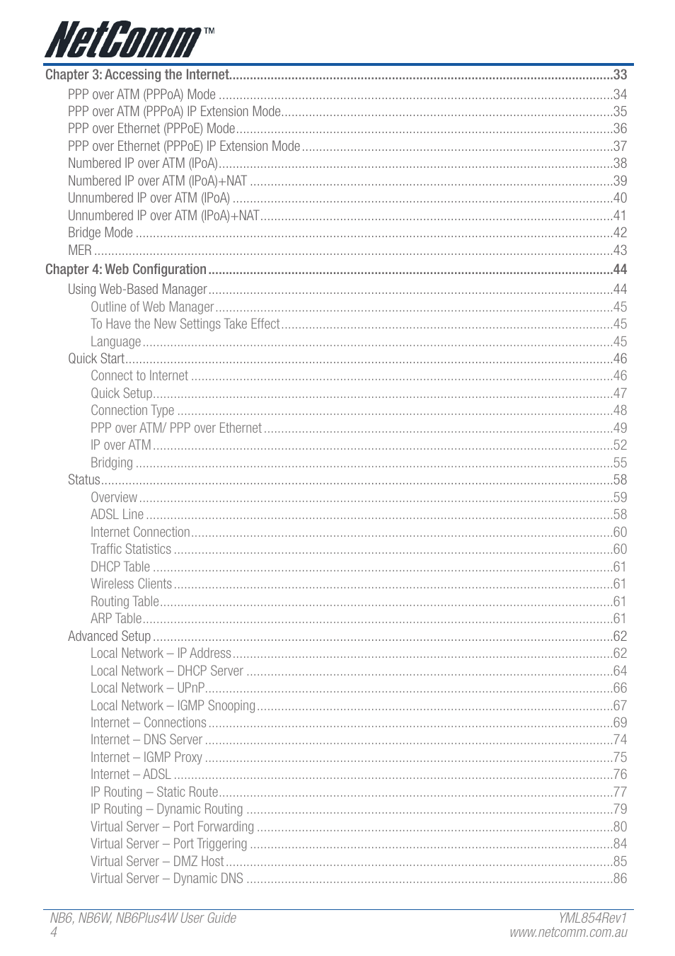 NetComm NB6 User Manual | Page 4 / 152