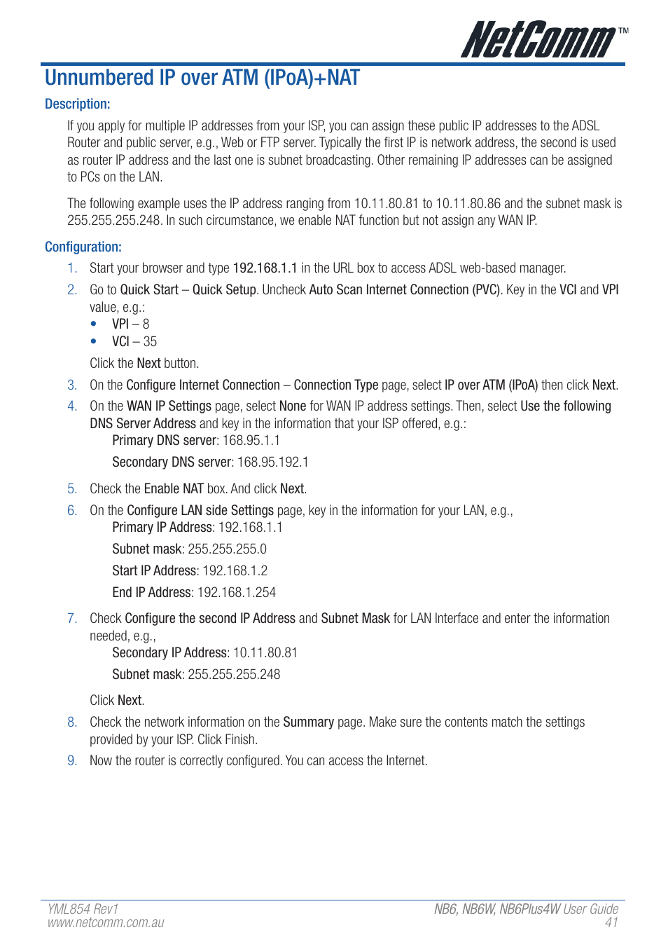 Unnumbered ip over atm (ipoa)+nat | NetComm NB6 User Manual | Page 41 / 152