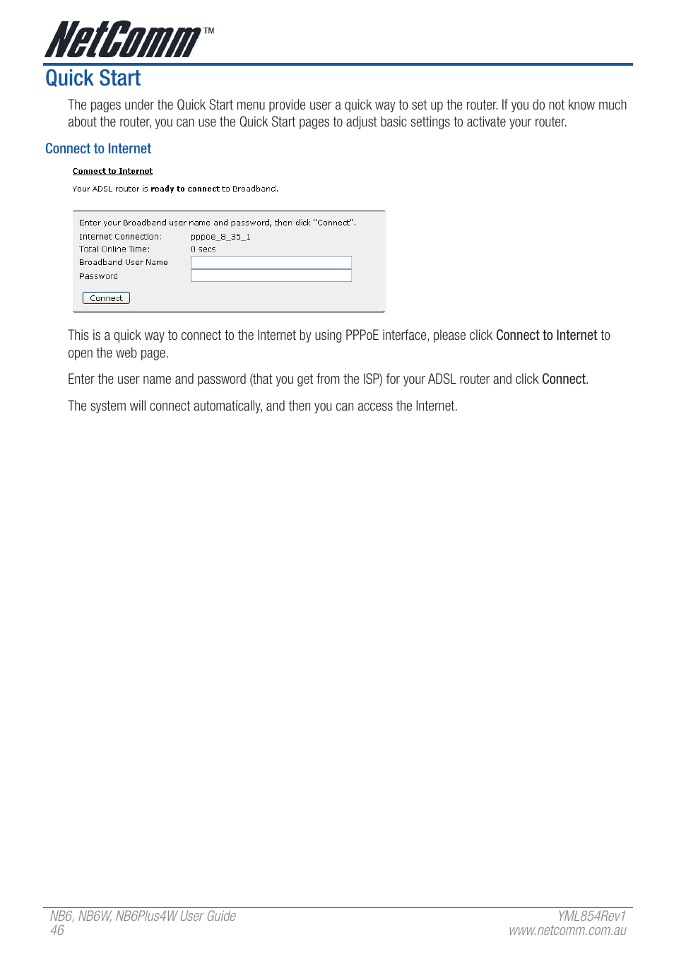 Quick start | NetComm NB6 User Manual | Page 46 / 152