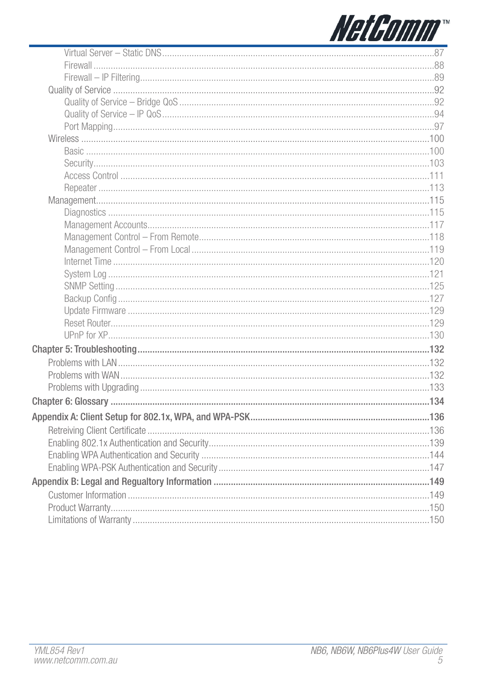 NetComm NB6 User Manual | Page 5 / 152