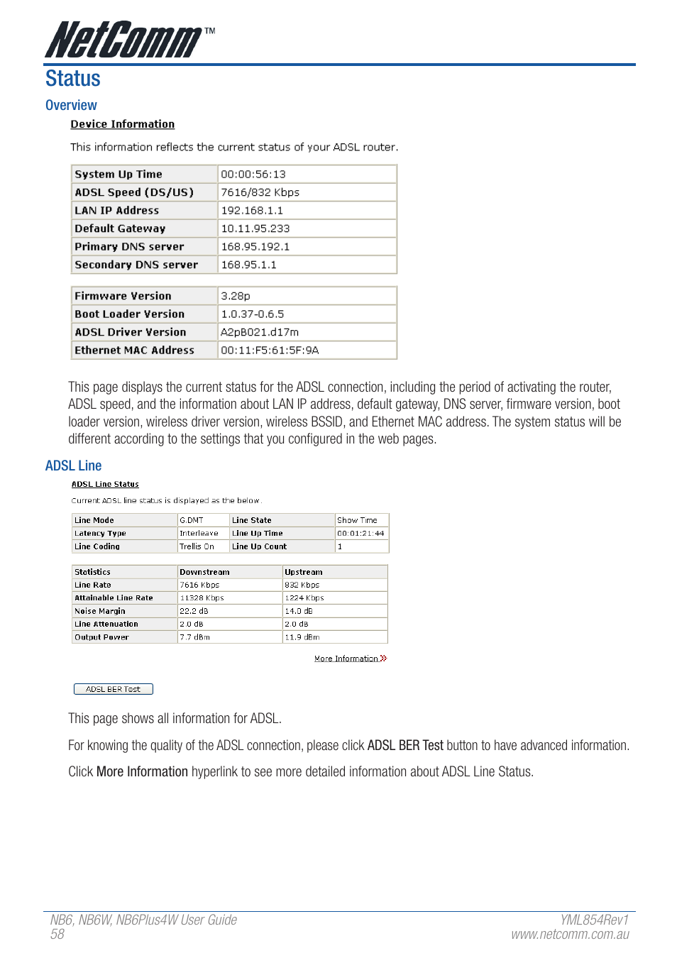 Status | NetComm NB6 User Manual | Page 58 / 152