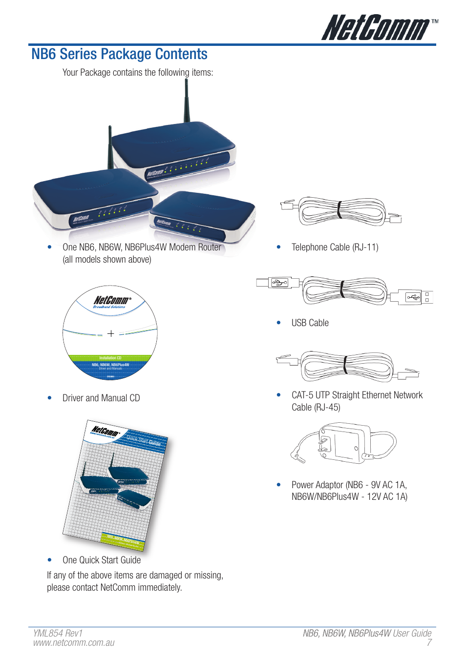 Nb6 series package contents | NetComm NB6 User Manual | Page 7 / 152