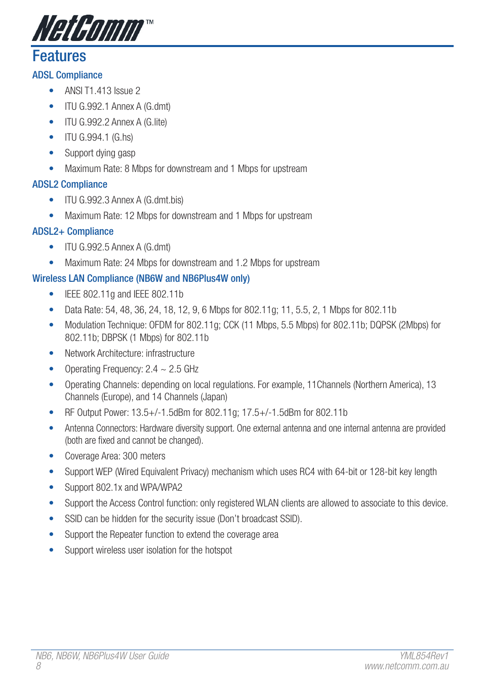 Features | NetComm NB6 User Manual | Page 8 / 152