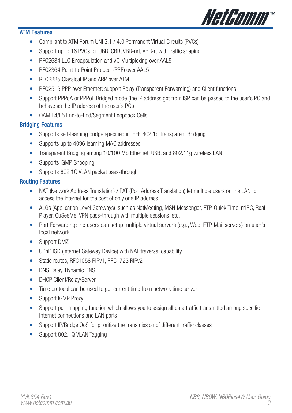 NetComm NB6 User Manual | Page 9 / 152