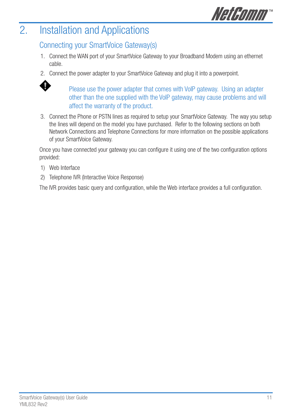 Installation and applications, Connecting your smartvoice gateway(s) | NetComm 4-port and 8-port Gateways Gateway Series User Manual | Page 11 / 94